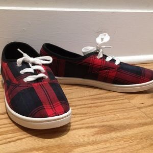 Brand new red and black plaid sneakers